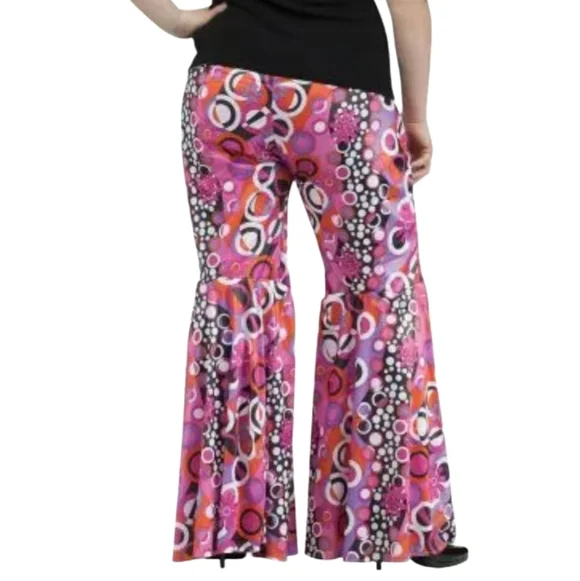 2 Pair Bell Bottom Hippie Pants Women's Floral And Peach Sign Flare Pants - Picture 5 of 11